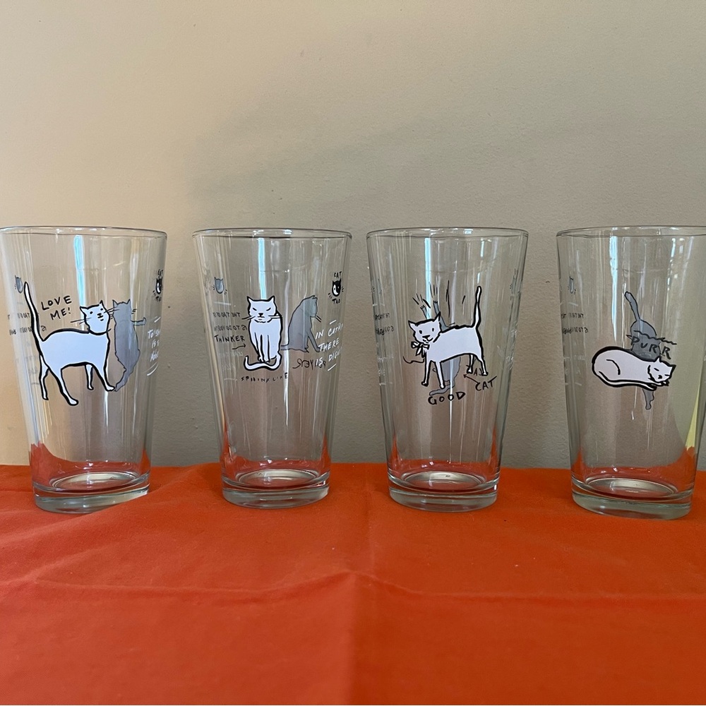 Set of 4 Cat Tao Pint Glasses